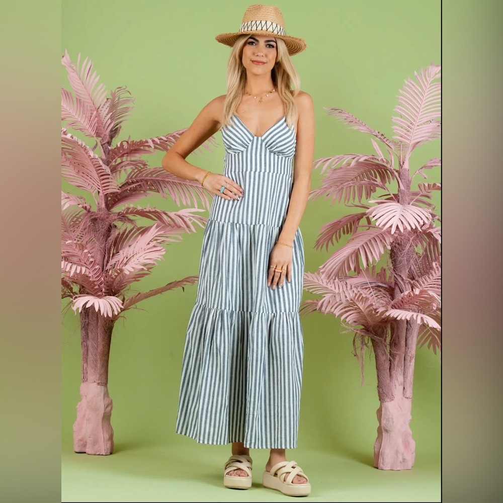 NWT Lucca Couture Striped Dress in Navy